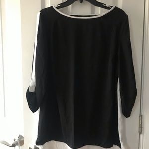 Two tone black and white top with draped back